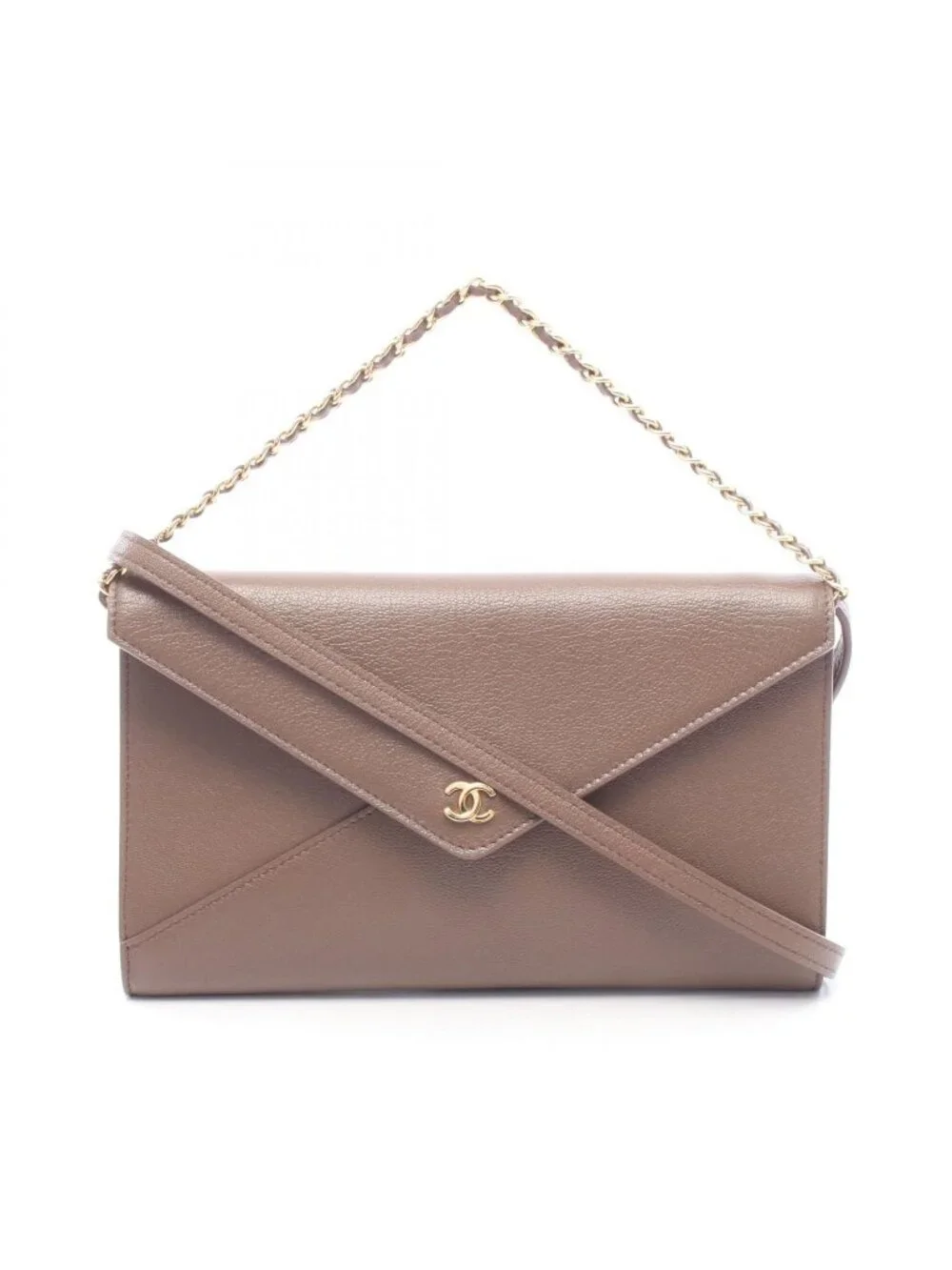 Chanel Shoulder Bag Envelope CC Logo Gray Leather